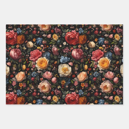 Botanische florale Moody Baroque Antikes niederlän Geschenkpapier Set (Vorderseite)