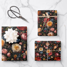 Botanische florale Moody Baroque Antikes niederlän Geschenkpapier Set