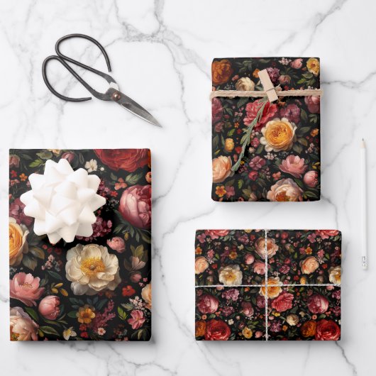 Botanische florale Moody Baroque Antikes niederlän Geschenkpapier Set (Vorderseite)