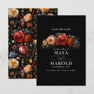 Botanische florale Moody Black Chic Hochzeit Save The Date