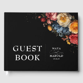 Botanische florale Moody Vintage Hochzeit Black Gästebuch