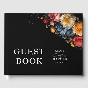 Botanische florale Moody Vintage Hochzeit Black Gästebuch