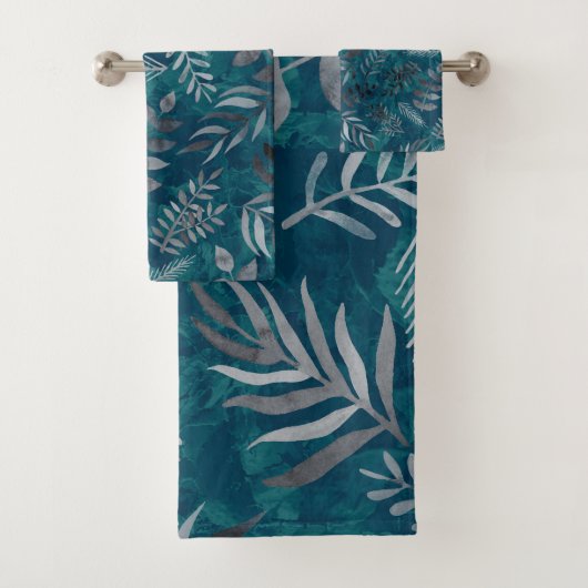 Botanische Florals auf blau Badhandtuch Set (Insitu)