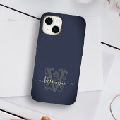 Botanische Flotte Blau und Gold V Name Monogram Case-Mate iPhone Hülle