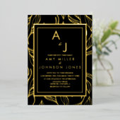 Botanische Foliage Gold Black Wedding gepresst Folieneinladung (Stehend vorne)