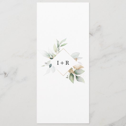 Botanische Foliage Greenerity Gold Blätter Hochzei Menükarte (Rückseite)