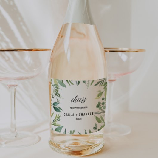 Botanische Foliage Hochzeit im Grünen Schaumweinetikett