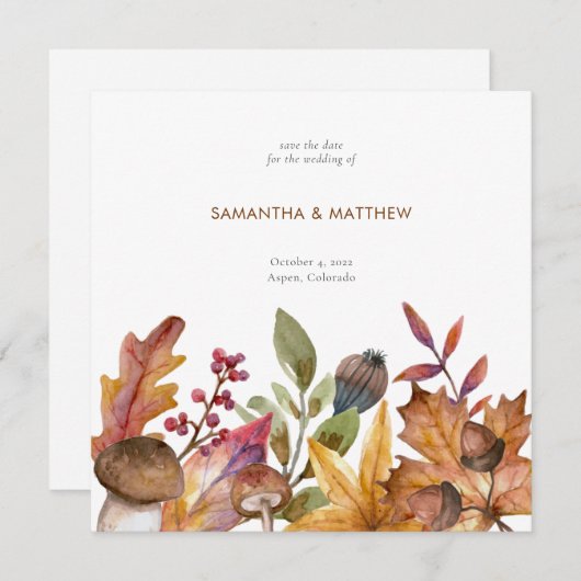 Botanische Foliage-Hochzeit in Rustikalem Fall Save The Date (Vorne/Hinten)