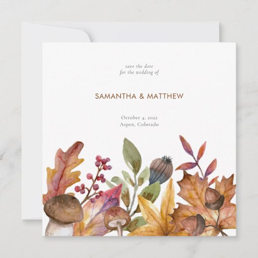 Botanische Foliage-Hochzeit in Rustikalem Fall Save The Date (Vorderseite)