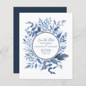 Botanische Foliage Navy Blue Save the Date (Vorne/Hinten)