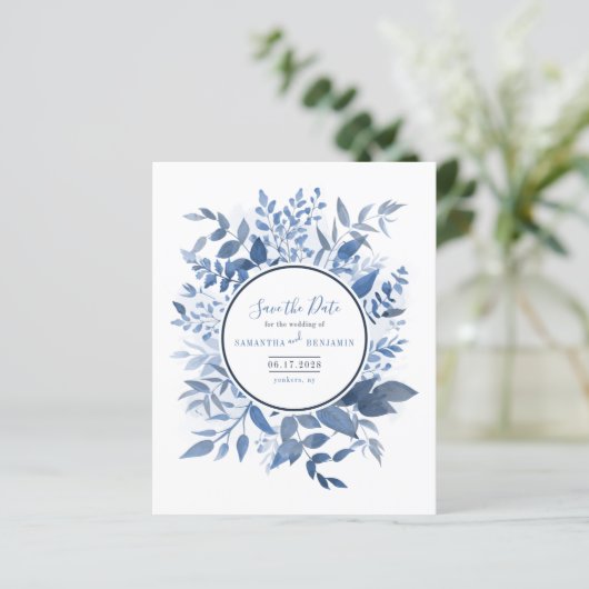 Botanische Foliage Navy Blue Save the Date (Stehend Vorderseite)