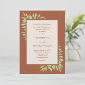 Botanische Foliage Terracotta Wedding Einladung (Stehend Vorderseite)