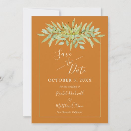 Botanische Folien im Ochre Speichern Sie die Datum Save The Date (Vorderseite)
