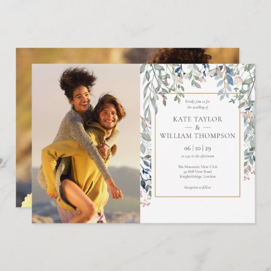 Botanische Fotos in Blumenblättern Einladung (Vorne/Hinten)