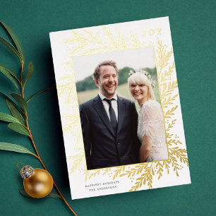 Botanische Frame Holiday Foto White Gold Foil Card Folien Feiertagskarte