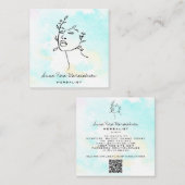 *~* Botanische Frauen Linie Art Goddess QR Grüne Quadratische Visitenkarte (Vorne/Hinten)