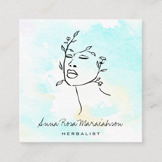 *~* Botanische Frauen Linie Art Goddess QR Grüne Quadratische Visitenkarte (Vorderseite)