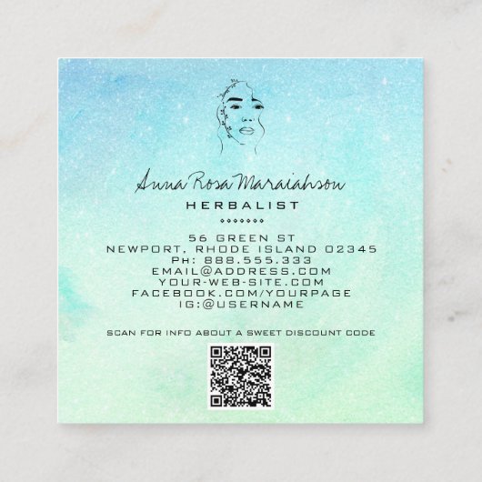 *~* Botanische Frauengrüne Linie Art Quadratische Visitenkarte (Rückseite)