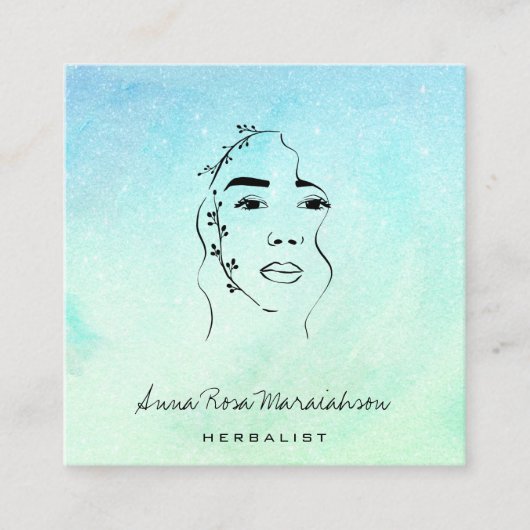 *~* Botanische Frauengrüne Linie Art Quadratische Visitenkarte (Vorderseite)