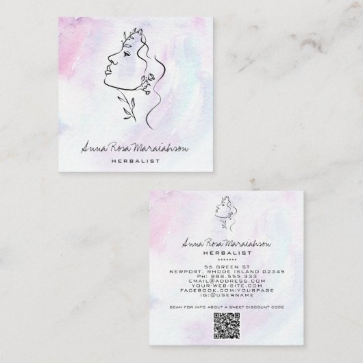 *~* Botanische Frauenline Art Goddess Greenery QR Quadratische Visitenkarte (Vorne/Hinten)