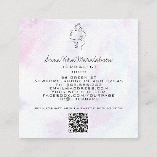 *~* Botanische Frauenline Art Goddess Greenery QR Quadratische Visitenkarte (Rückseite)