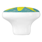 Botanische frische gelbe Wildblume auf irgendeiner Keramikknauf (Seitenansicht)