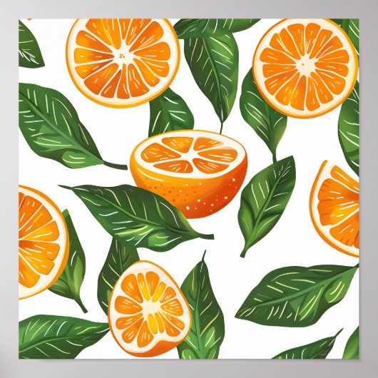 Botanische Frucht Orange Citrus Nahtlos Poster (Vorne)