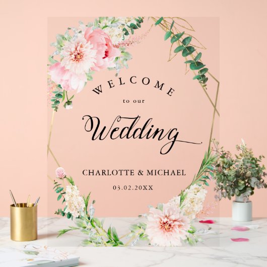 Botanische Frühjahrsgeometrie mit Wasserfarbe Acrylschild (Hochzeit)