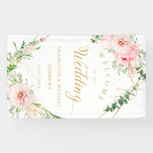 Botanische Frühjahrsgeometrie mit Wasserfarbe Banner (Horizontal)