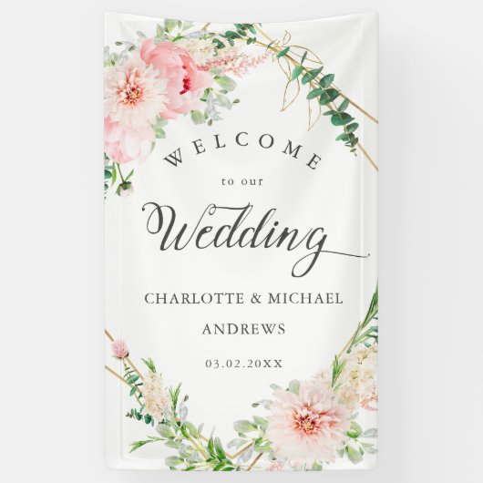 Botanische Frühjahrsgeometrie mit Wasserfarbe Banner (Vertikal)