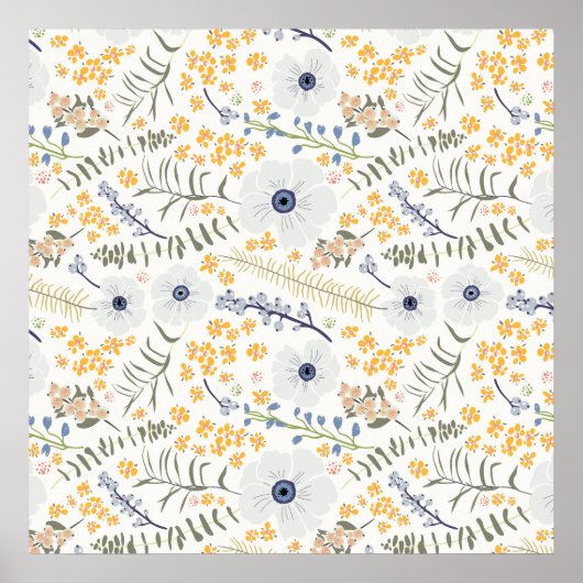 Botanische Frühlingssorgen Blau-Gelbe Blume Poster (Vorne)