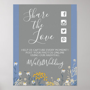 Botanische Gänseblümchen Florale Hochzeit Hashtag  Poster