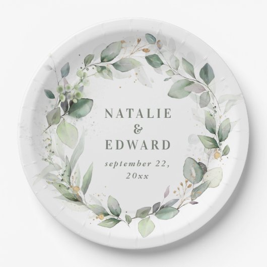 Botanische Gastgeschenk Hochzeit Eukalyptus Pappteller (Vorderseite)