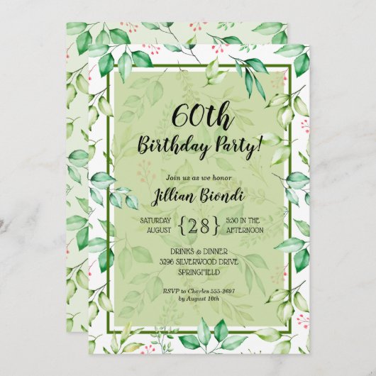 Botanische Geburtstagsfeier Einladungen zur Wasser (Vorne/Hinten)