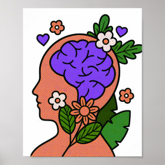 Botanische Geist Florale Gehirn Illustration Poster