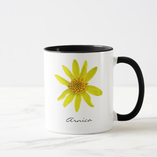 Botanische gelbe Arnika-Blume mit Namen Tasse (Rechts)