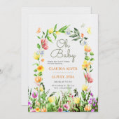 Botanische gelbe Blütendusche Einladung (Vorne/Hinten)