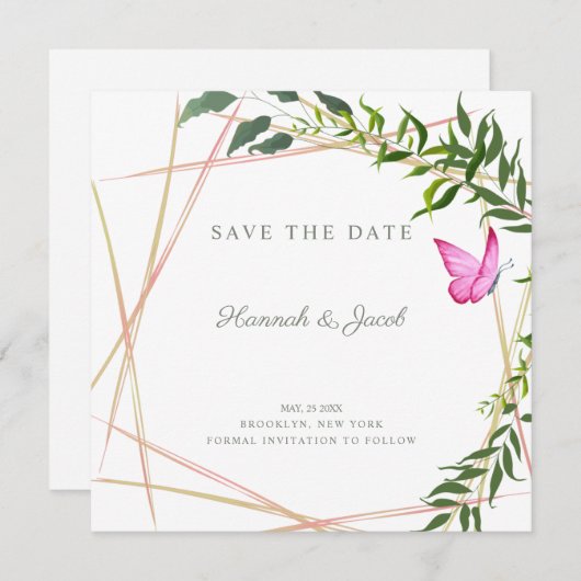 Botanische Geometrie mit Butterfly-Hochzeitdesign (Vorne/Hinten)