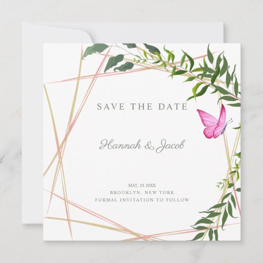 Botanische Geometrie mit Butterfly-Hochzeitdesign (Vorderseite)