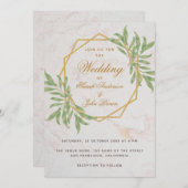 Botanische Geometrische Grüne Goldmarmor Hochzeit Einladung (Vorne/Hinten)