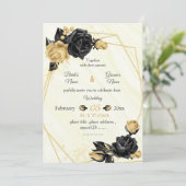 botanische geometrische Hochzeit mit Gold und Schw Einladung (Stehend Vorderseite)