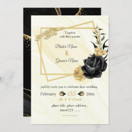 botanische geometrische Hochzeit mit Gold und Schw Einladung