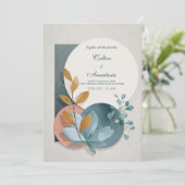 Botanische Geometrische Terracotta Blaue Hochzeit Einladung (Stehend Vorderseite)