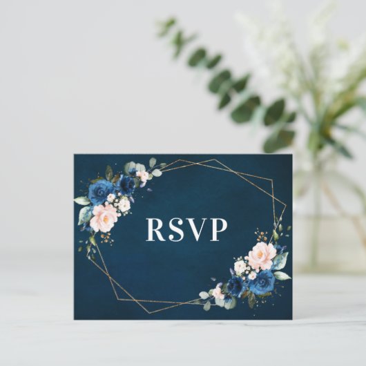 Botanische geometrische UAWG Navy Blue Blush Postkarte (Stehend Vorderseite)