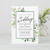 Botanische Gerahmte Hochzeit im Wasser Einladung (Stehend Vorderseite)