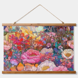 Botanische Glasblätter Wandteppich Mit Holzrahmen