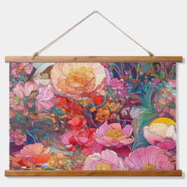 Botanische Glasblätter Wandteppich Mit Holzrahmen