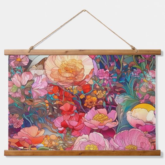 Botanische Glasblätter Wandteppich Mit Holzrahmen (Vorne)