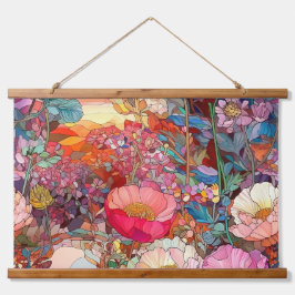 Botanische Glasblätter Wandteppich Mit Holzrahmen