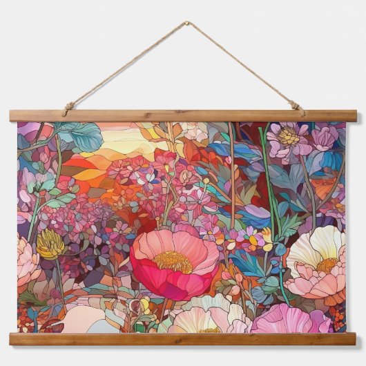 Botanische Glasblätter Wandteppich Mit Holzrahmen (Vorne)